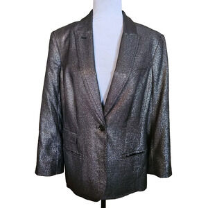Tory Burch Metallic Black & Silver Shimmer Button Blazer Jacket Womens Size 12